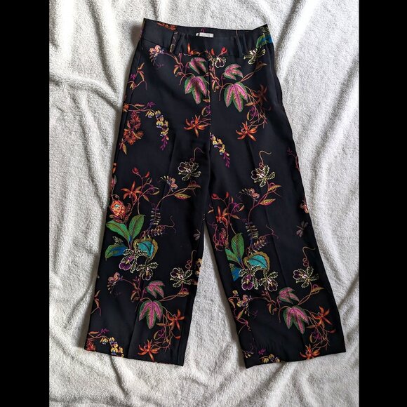 H&M Floral Print High Waist Pants Size 6 Wide Leg Ankle Palazzo Side Zip - Picture 1 of 7